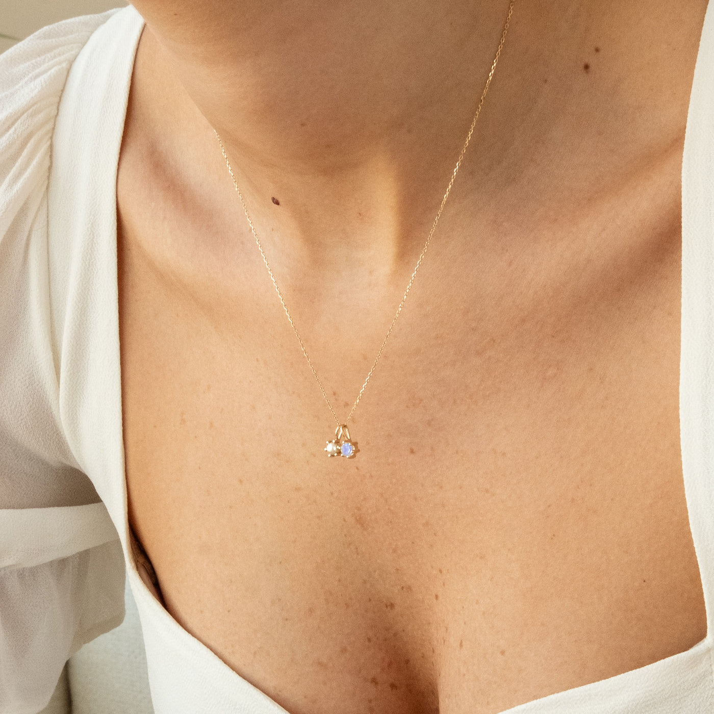 January - Garnet February - Amethyst March - Aquamarine April - White Topaz April - Diamond May - Emerald June - Pearl June - Moonstone July - Ruby August - Peridot September - Sapphire October - Australian Opal October - Pink Tourmaline November - Citrine December - Tanzanite 14k Birthstone Charm Necklace