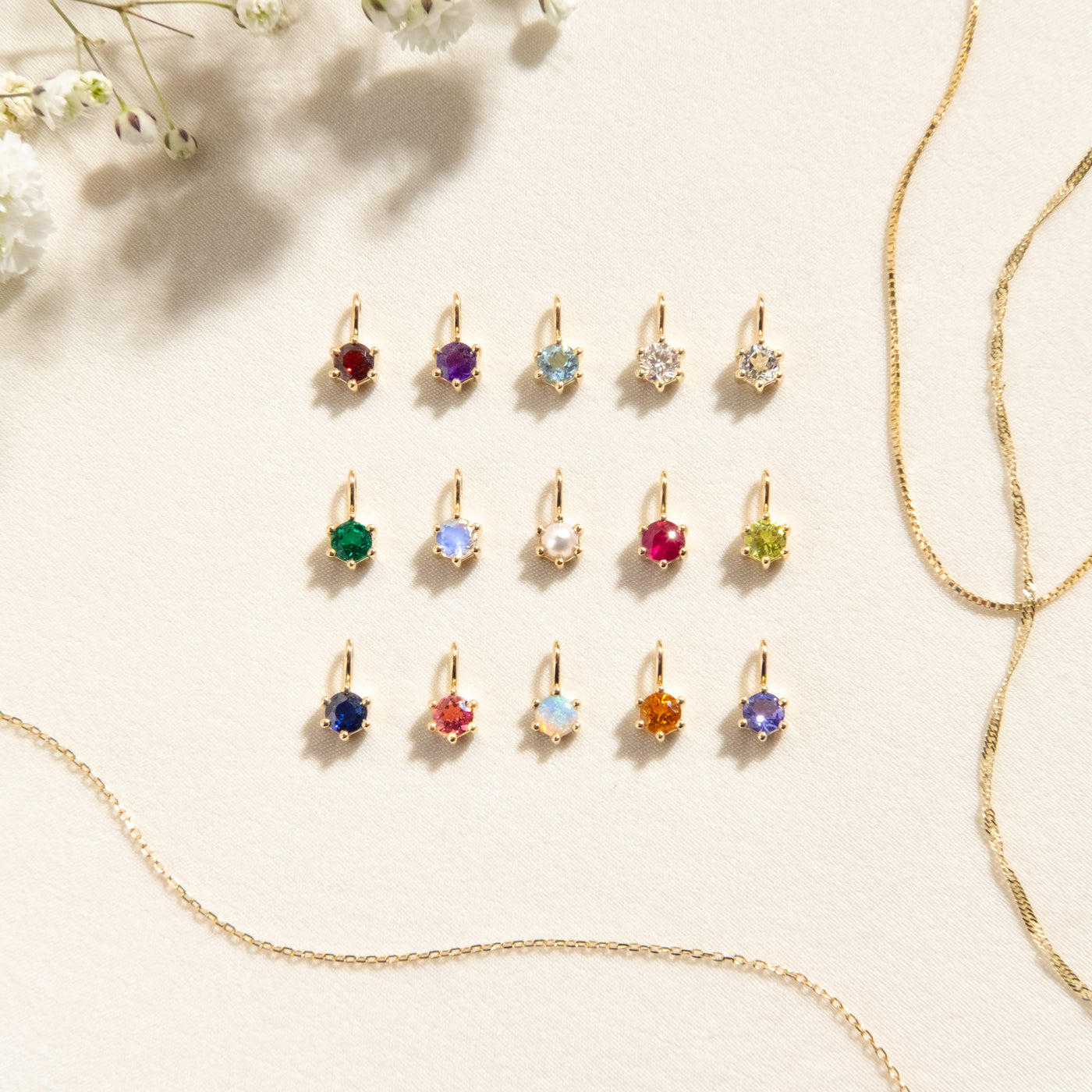 January - Garnet February - Amethyst March - Aquamarine April - White Topaz April - Diamond May - Emerald June - Pearl June - Moonstone July - Ruby August - Peridot September - Sapphire October - Australian Opal October - Pink Tourmaline November - Citrine December - Tanzanite 14k Birthstone Charm Necklace