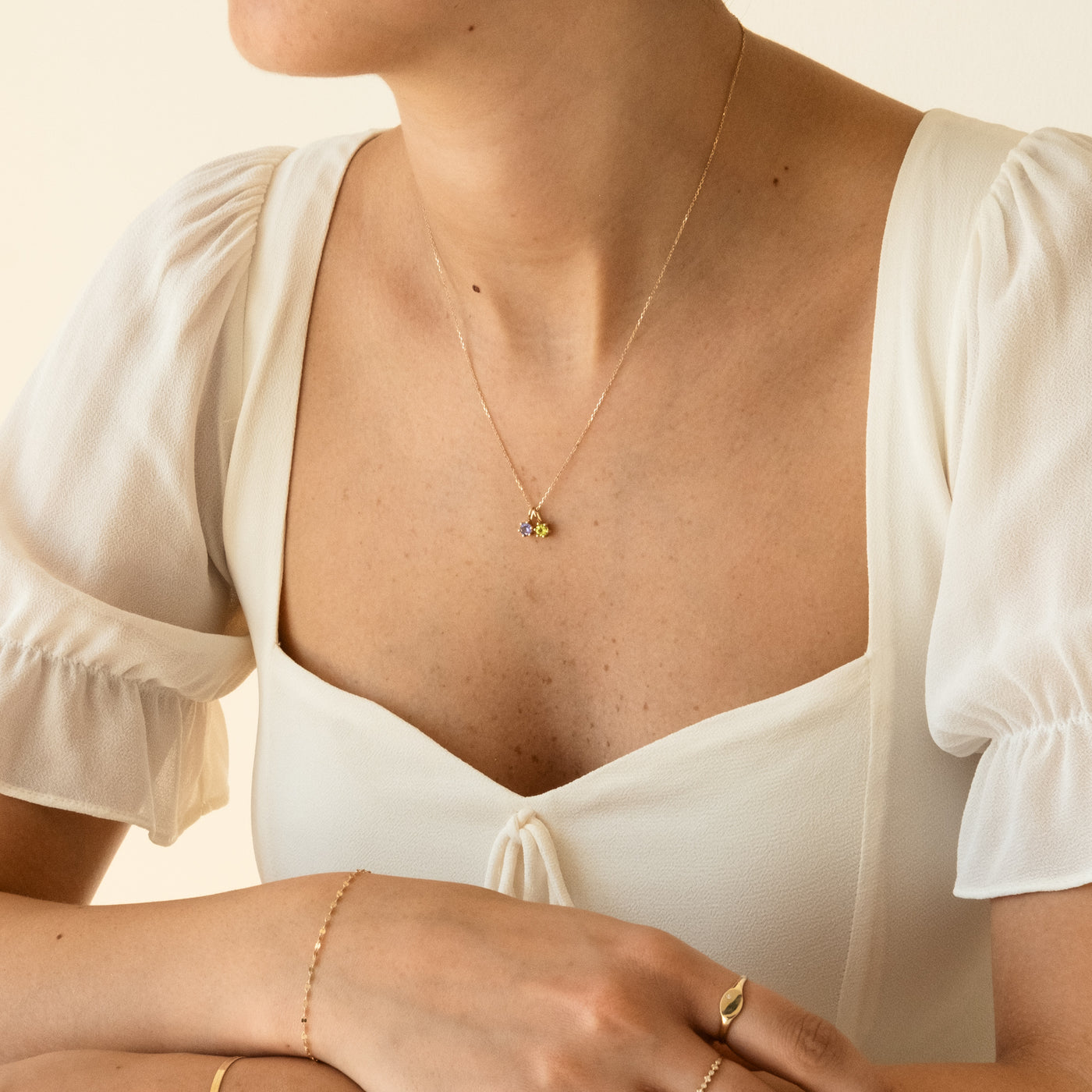 January - Garnet February - Amethyst March - Aquamarine April - White Topaz April - Diamond May - Emerald June - Pearl June - Moonstone July - Ruby August - Peridot September - Sapphire October - Australian Opal October - Pink Tourmaline November - Citrine December - Tanzanite 14k Birthstone Charm Necklace