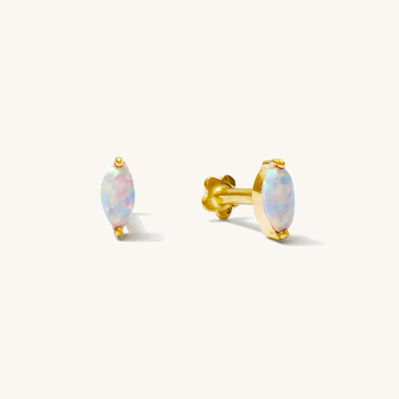 Dainty Opal Marquise Flat Back Stud Earring