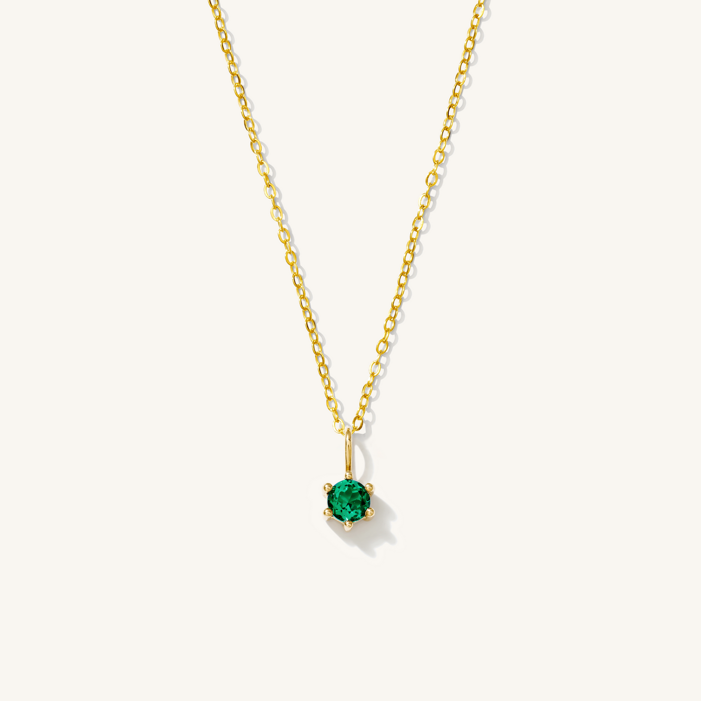 May - Emerald 14k Birthstone Charm Necklace