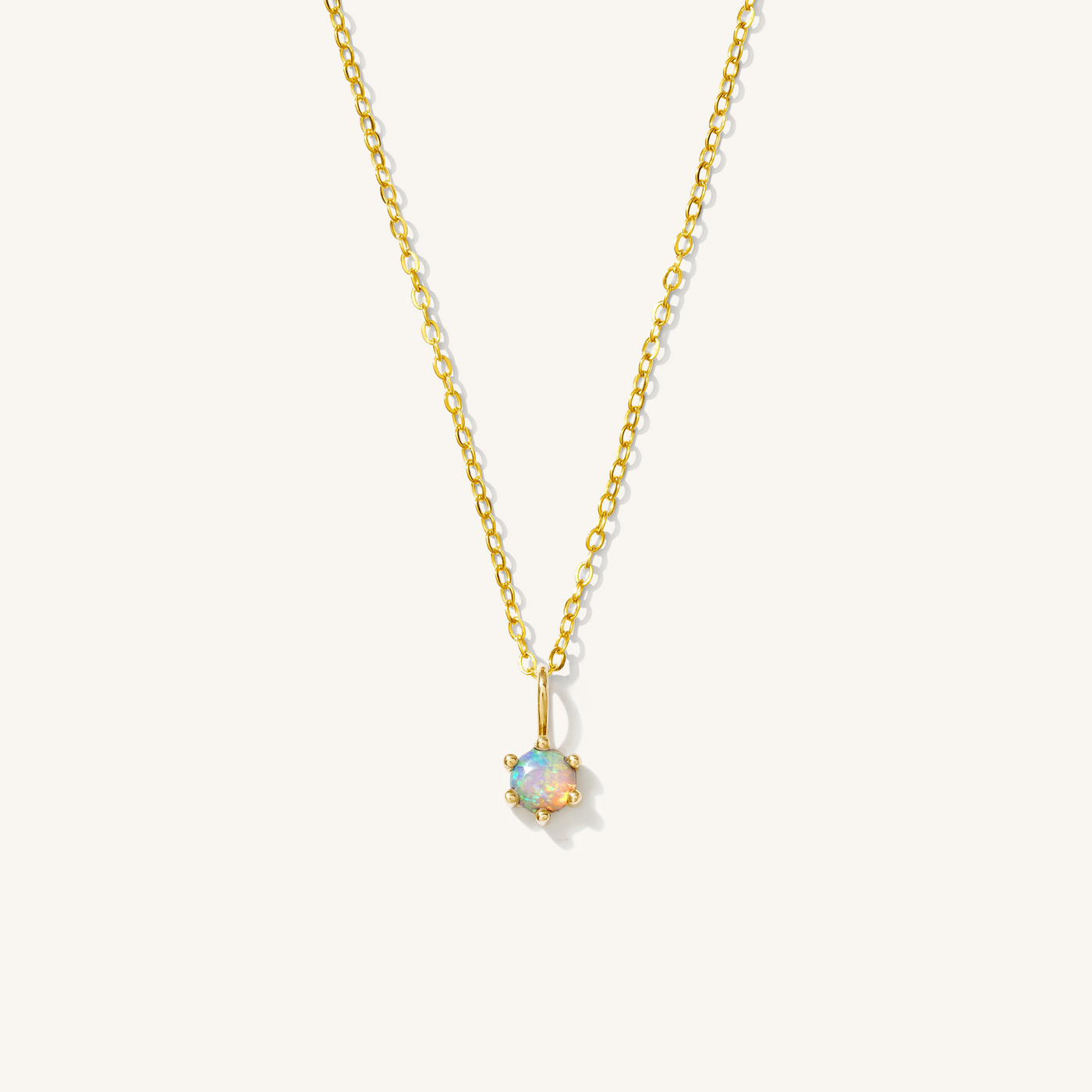 October - Australian Opal 14k Birthstone Charm Necklace