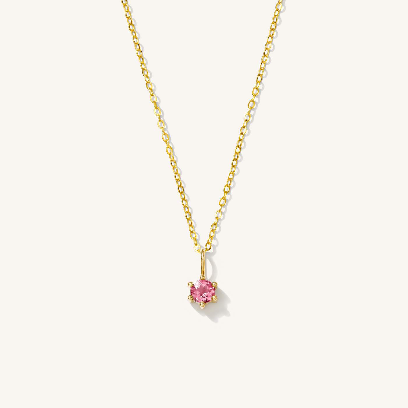 October - Pink Tourmaline 14k Birthstone Charm Necklace